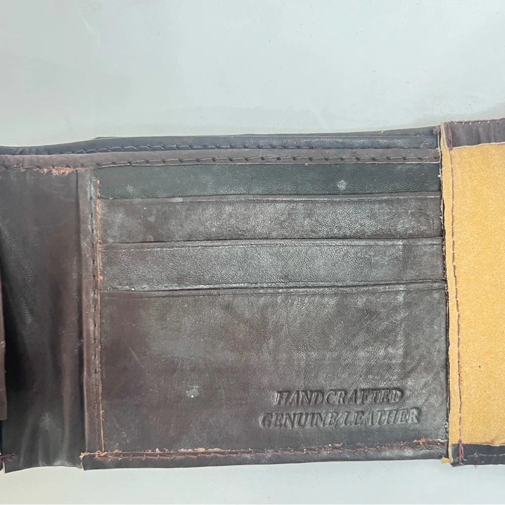 Hand Crafted Genuine Leather Mens Wallet Slim Trifold Wallets With ID Window